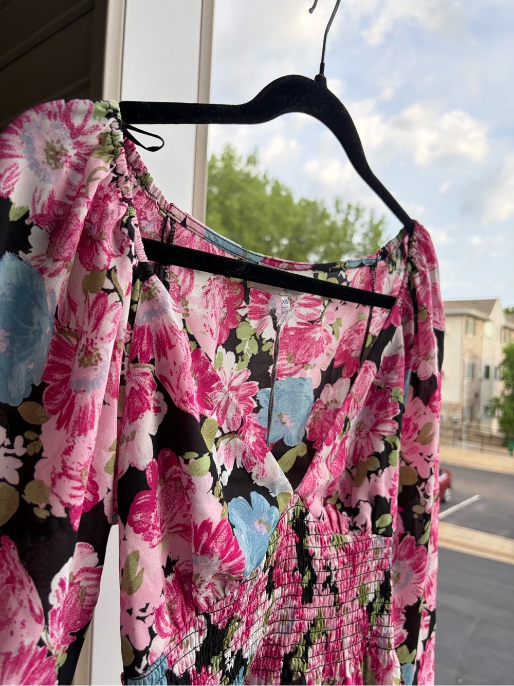 🆕🌺WAYF Floral Smocked Peplum Blouse XS Pink Blue Black Romantic Cottagecore Top - Picture 11 of 15